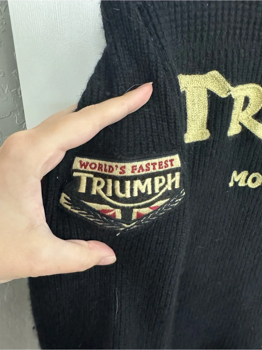 Lucky Triumph Motorcycles Black Wool Knit Sweater